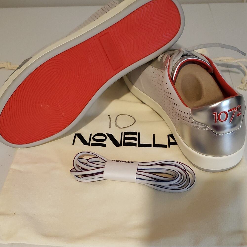 Novella 1072 Men's Silver Gray Sneakers Red Sole Metallic Perforated Size 10,